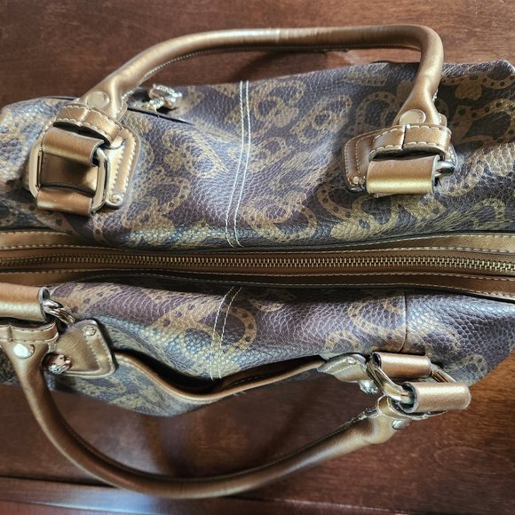 Kathy Van Zeeland Brown Shopper Bag Heart & Crown Metal Handbag - Picture 2 of 6